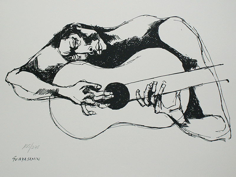 "El guitarrista", dibujo del pintor ecuatoriano Oswaldo Guayasamín (1919-1999)